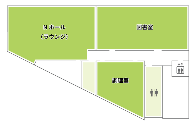 6Fフロア Nホール、図書室、調理室